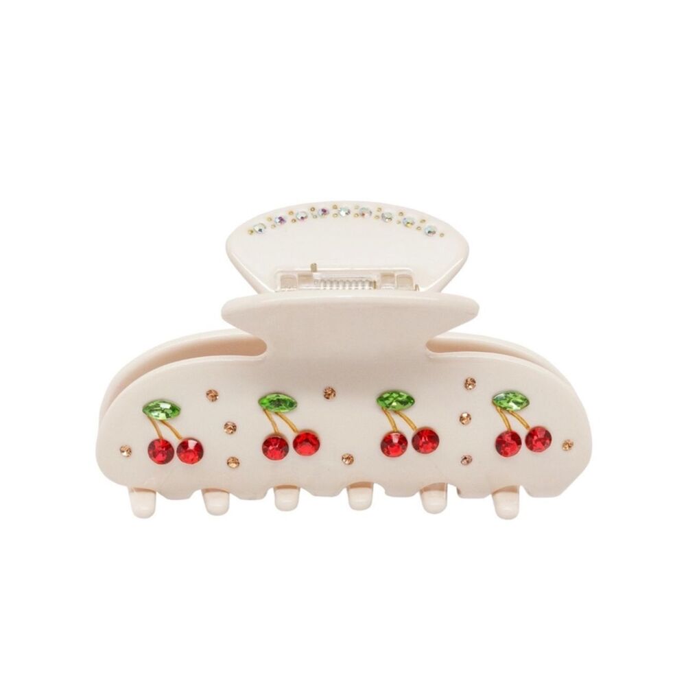 White Cherry Embellished Hair Claw Clip R374